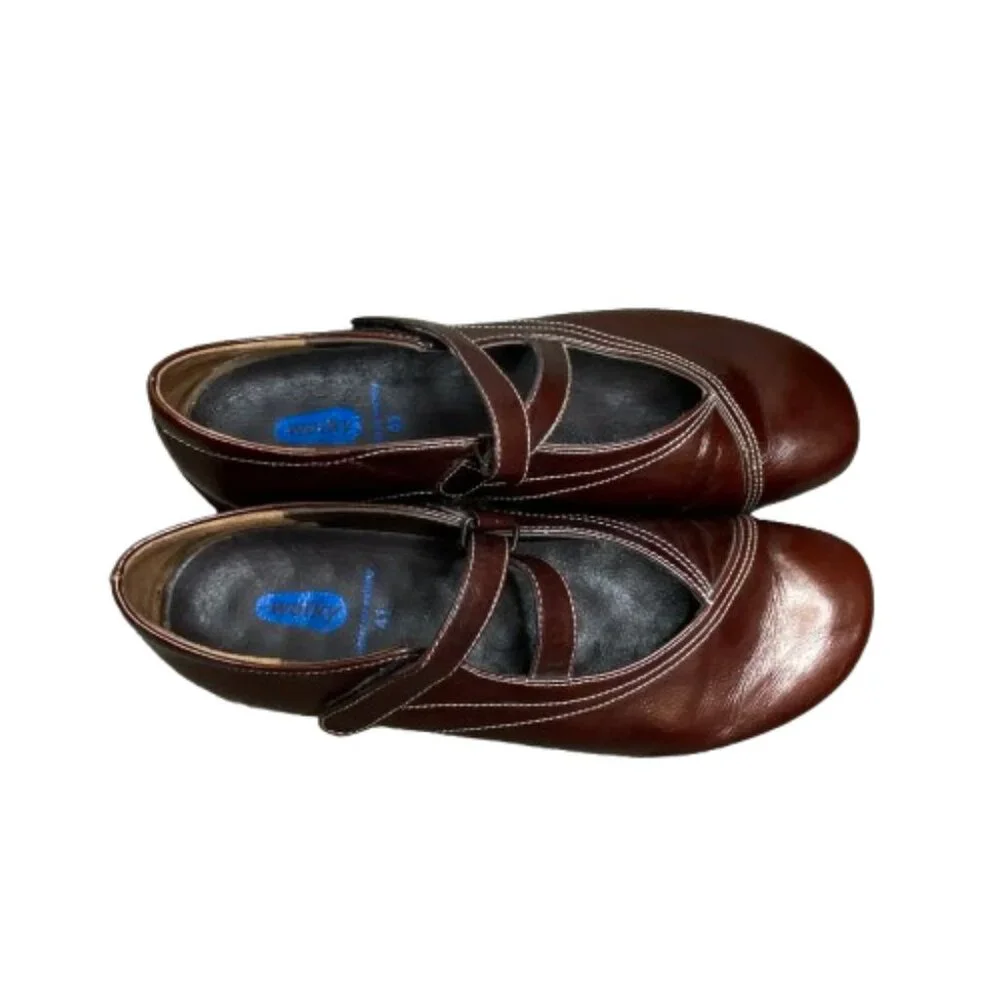 Wolky Womens Mary Jane Shoes EU 41 US 9.5 Maroon Leather Z Strap Comfort Preppy